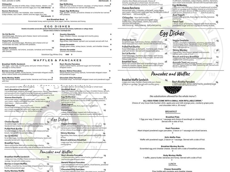Monkey Business Cafe Menu