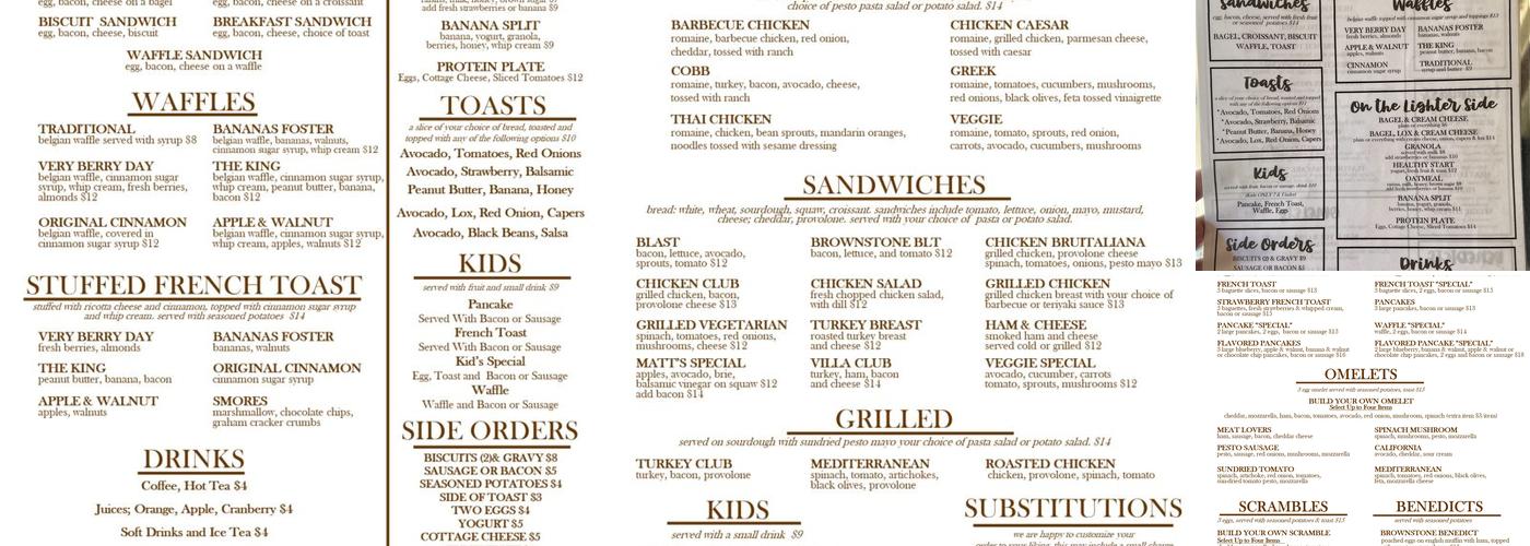 The Brownstone Cafe Menu