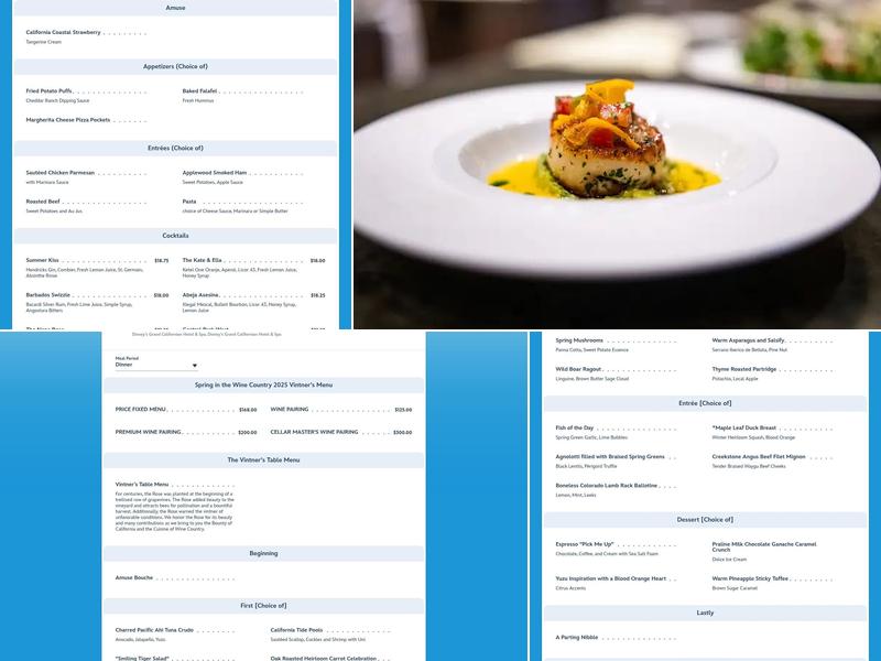 Napa Rose Menu