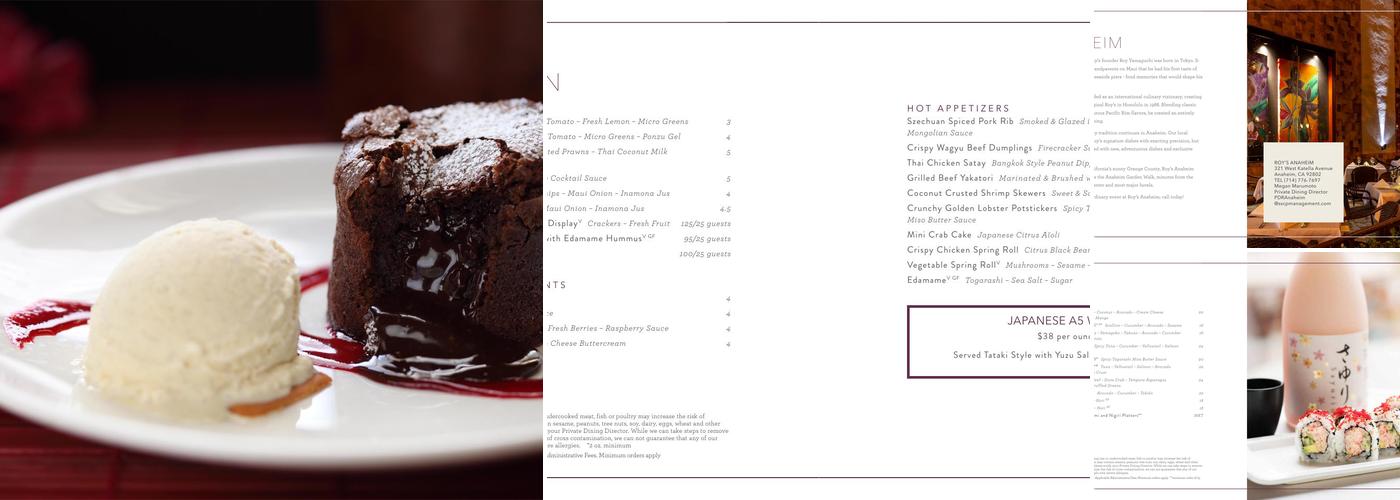 Roy's Restaurant Menu