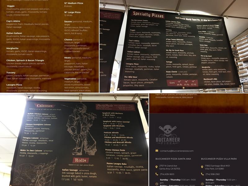Buccaneer Pizza Menu