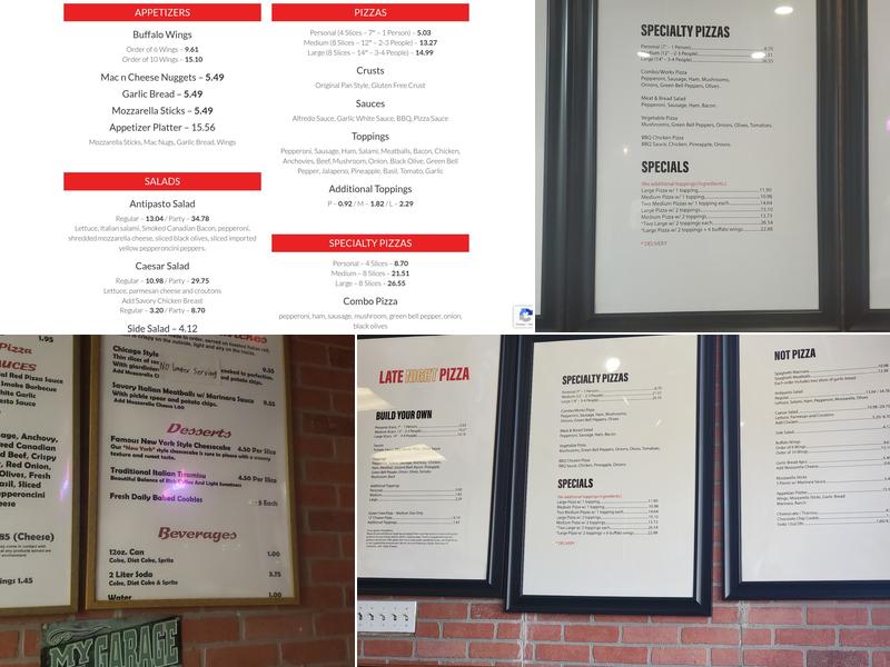 Late Night Pizza Menu