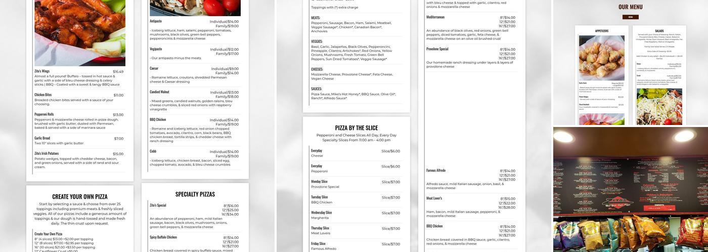 Zito's Pizza Menu