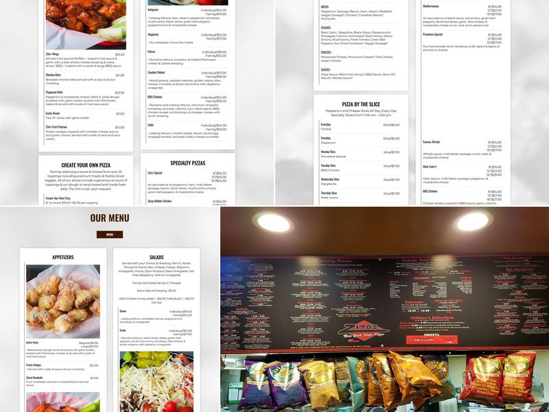 Zito's Pizza Menu