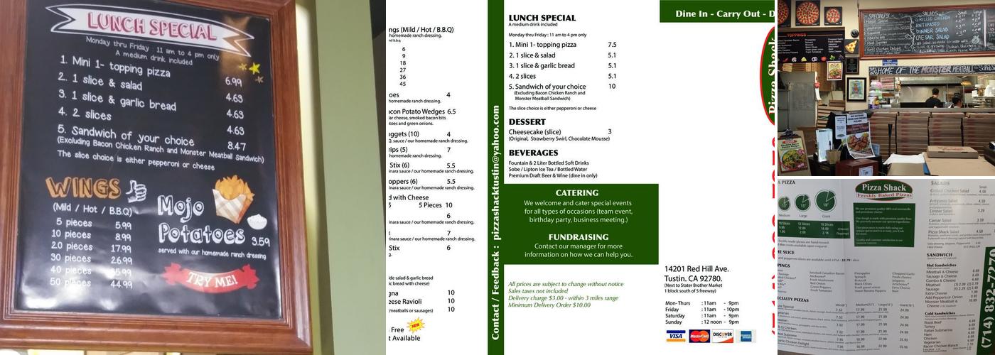Pizza Shack Tustin Menu