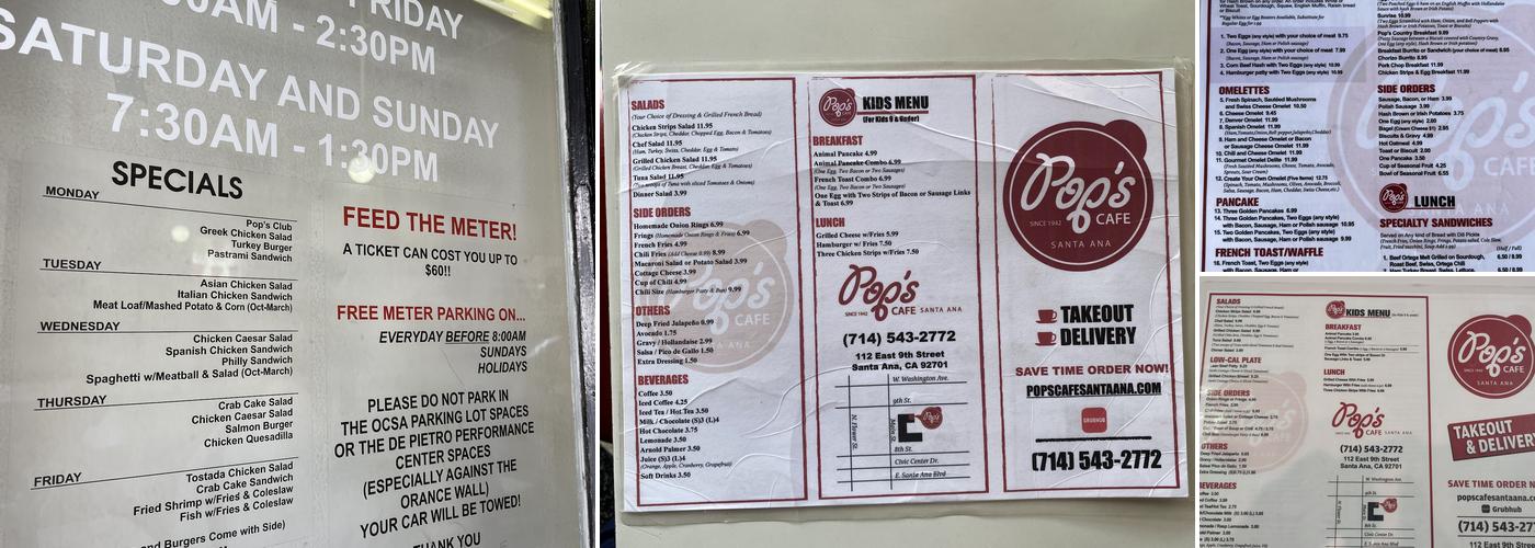 Pop's Cafe Menu
