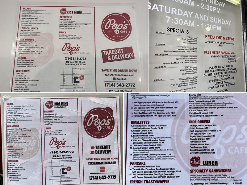 Pop's Cafe Menu