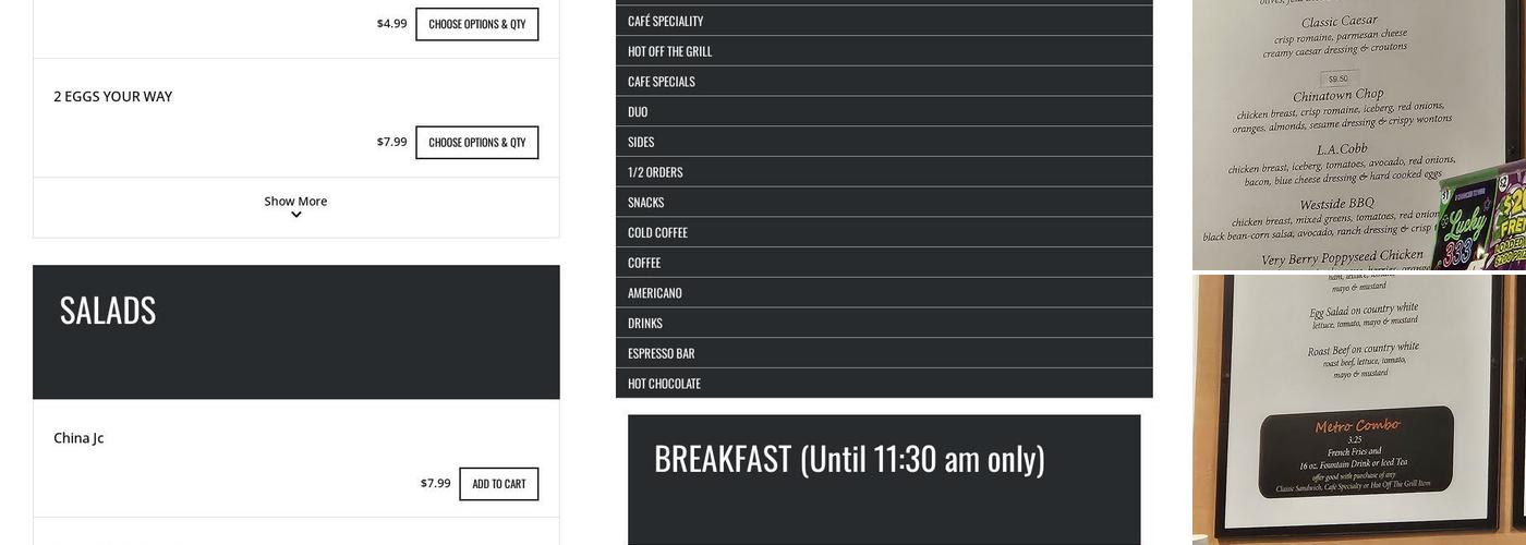 Metro Bean Cafe Menu