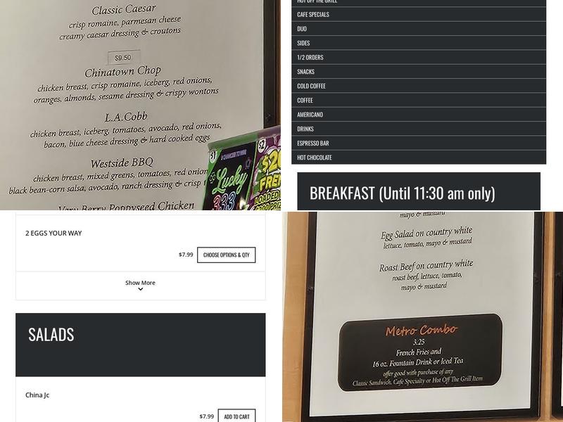Metro Bean Cafe Menu