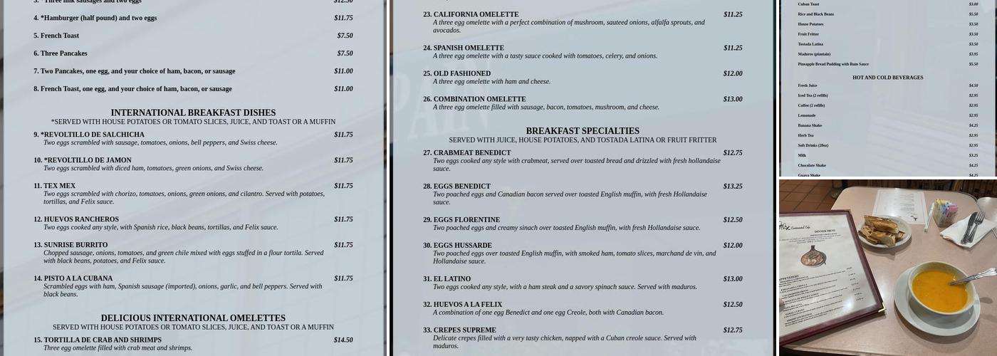 Felix Continental Cafe Menu