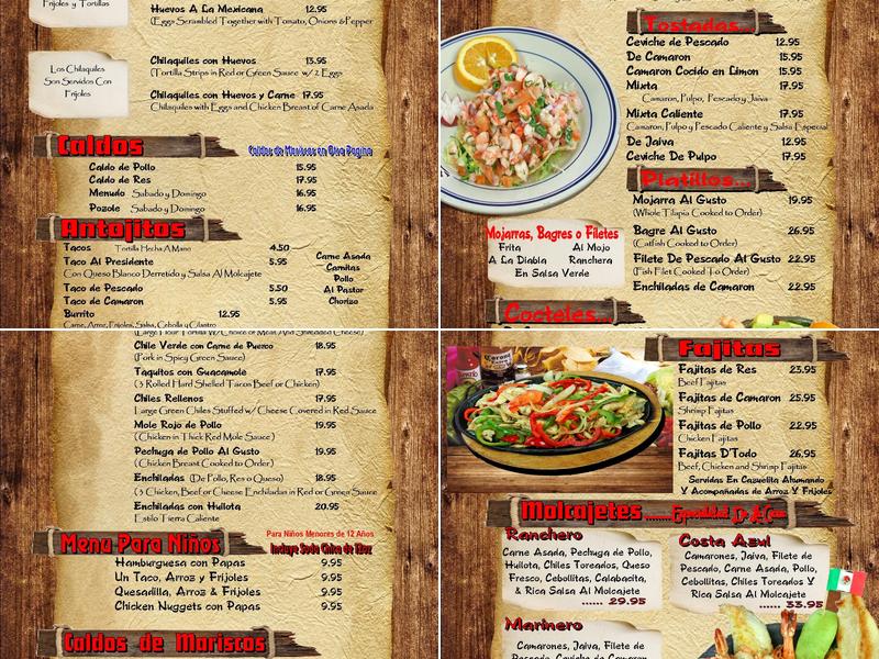 Costa Azul Restaurant Menu