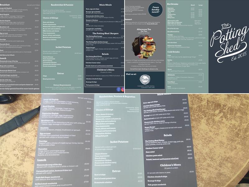 The Potting Shed Menu