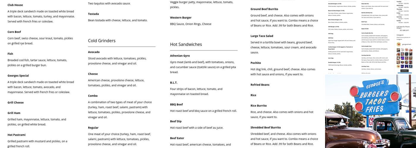 George's Drive-In Menu