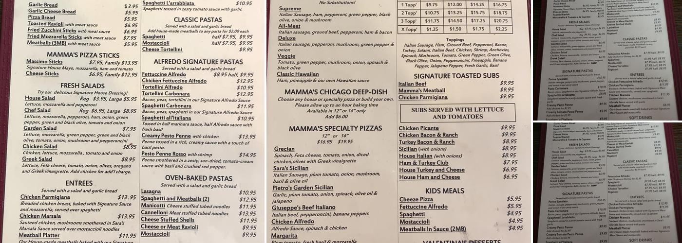 Mamma Antonia's Menu