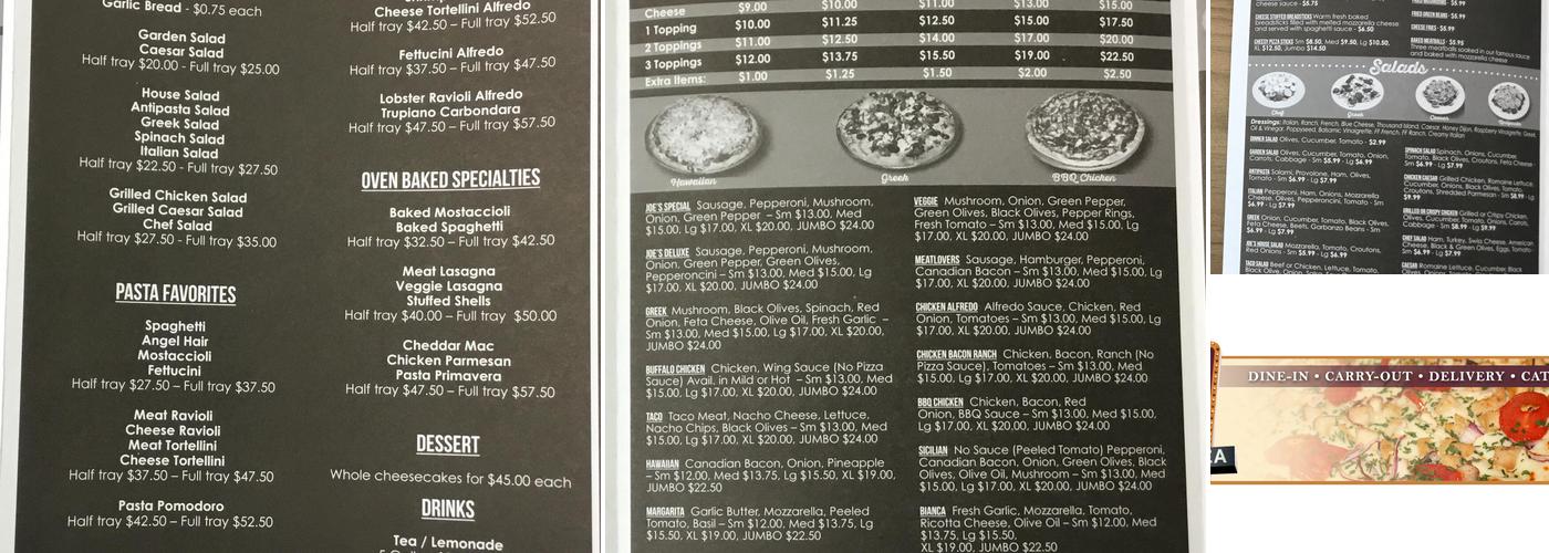 Joe's Pizza & Pasta Menu