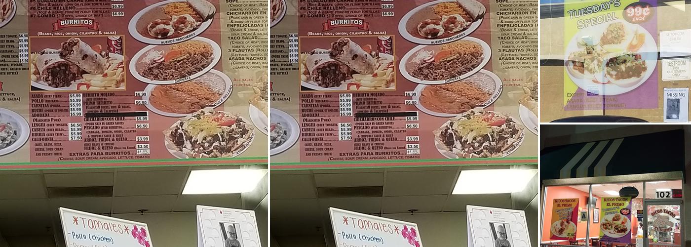 Ricos Tacos El Primo Menu