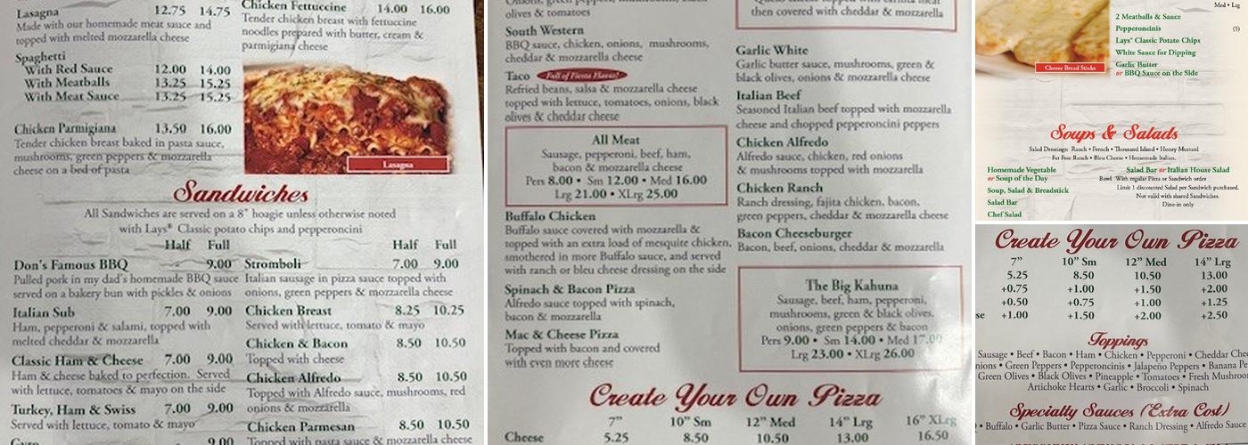 Classic Pizza & Pasta Menu