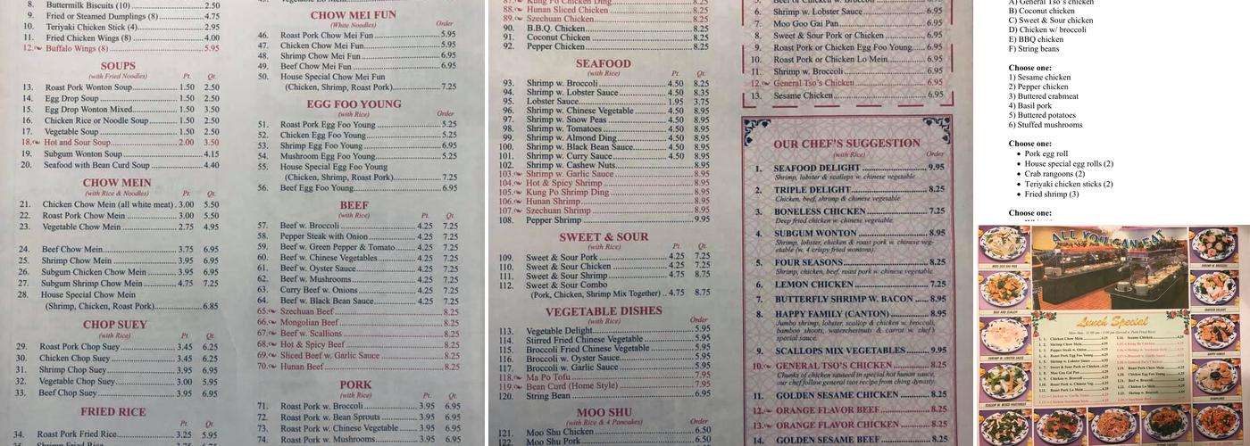 Panda Buffet Menu