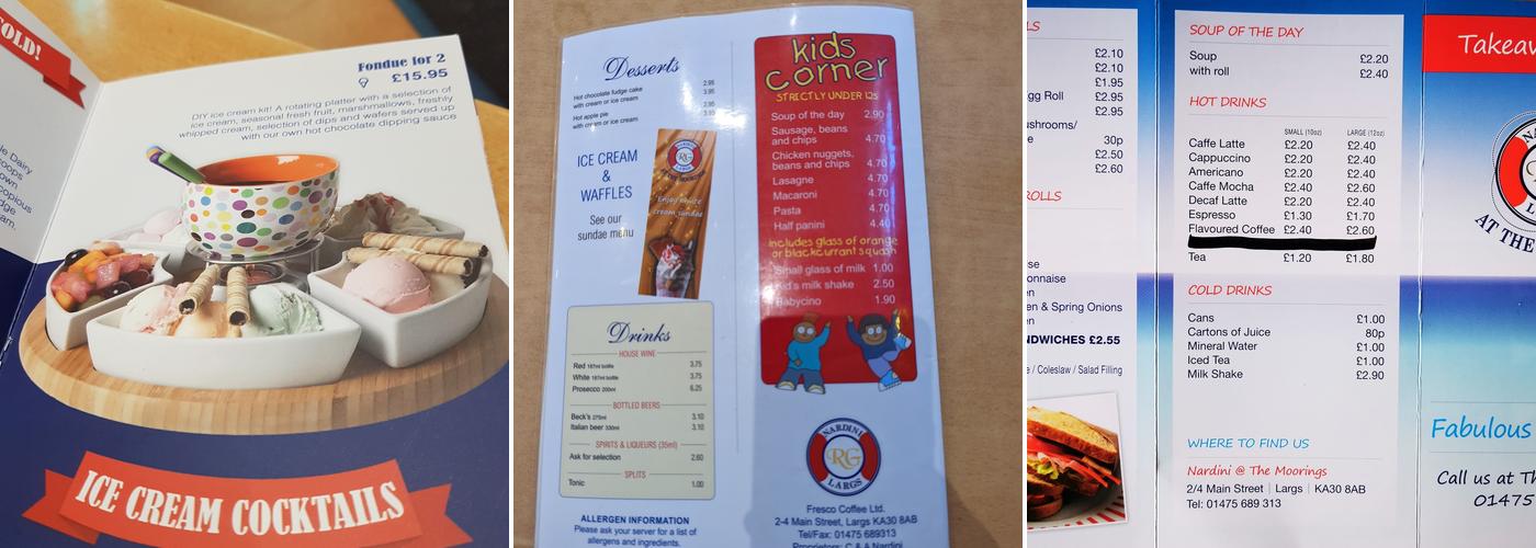 Nardini at the Moorings Menu