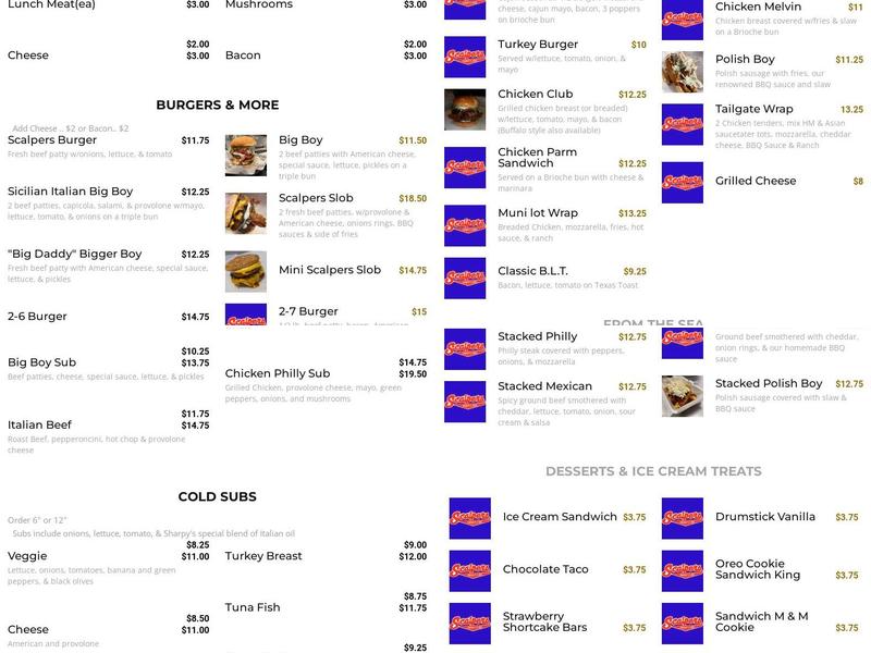 Sharpy's of Lyndhurst Menu