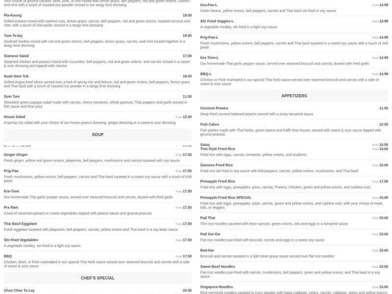 Siamese Street Thai Restaurant Menu