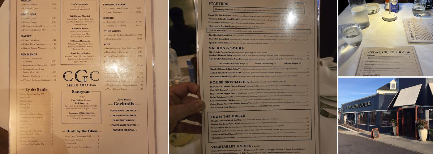 Cedar Creek Grille Menu
