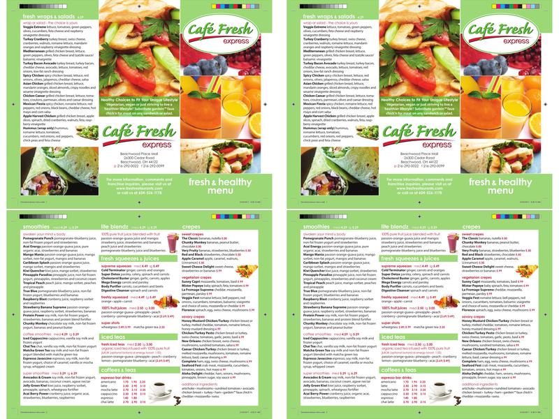 Fresh Healthy Cafe Menu