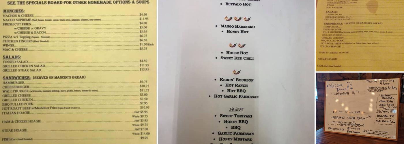 Rinky Dinks Road House Menu