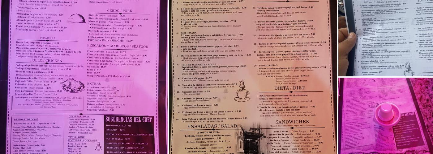 A Touch of Cuba Restaurant Menu