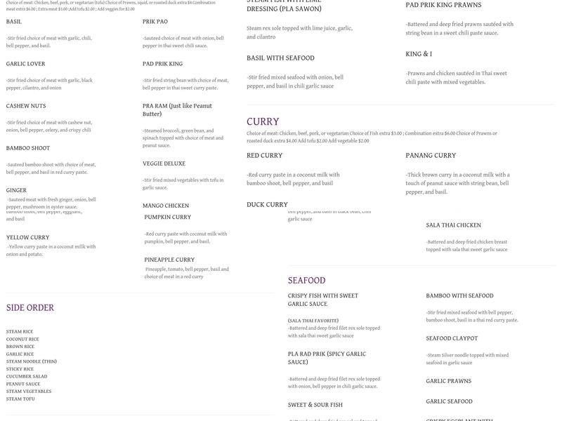 Sala Thai Restaurant Menu