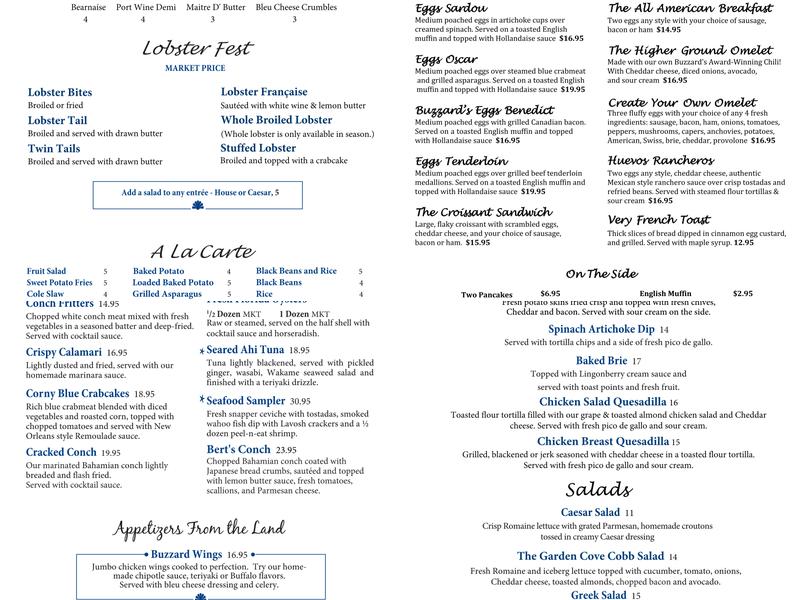 The Buzzard's Roost Menu