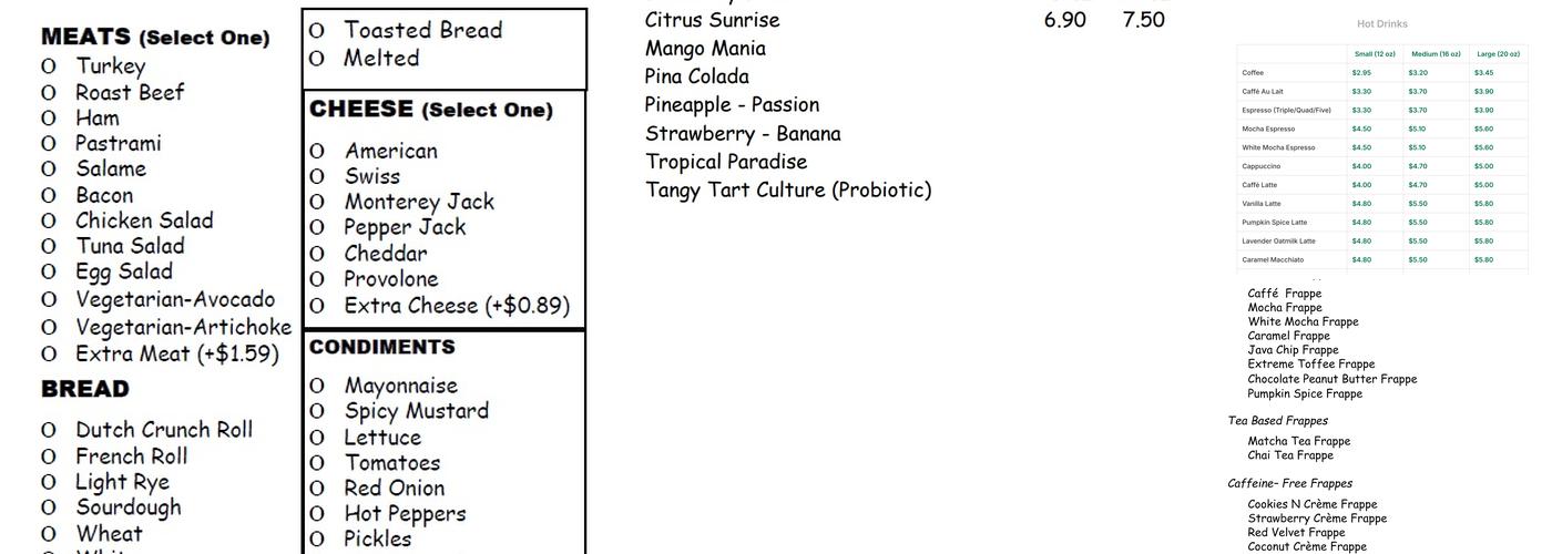 Suju's Coffee & Tea Menu