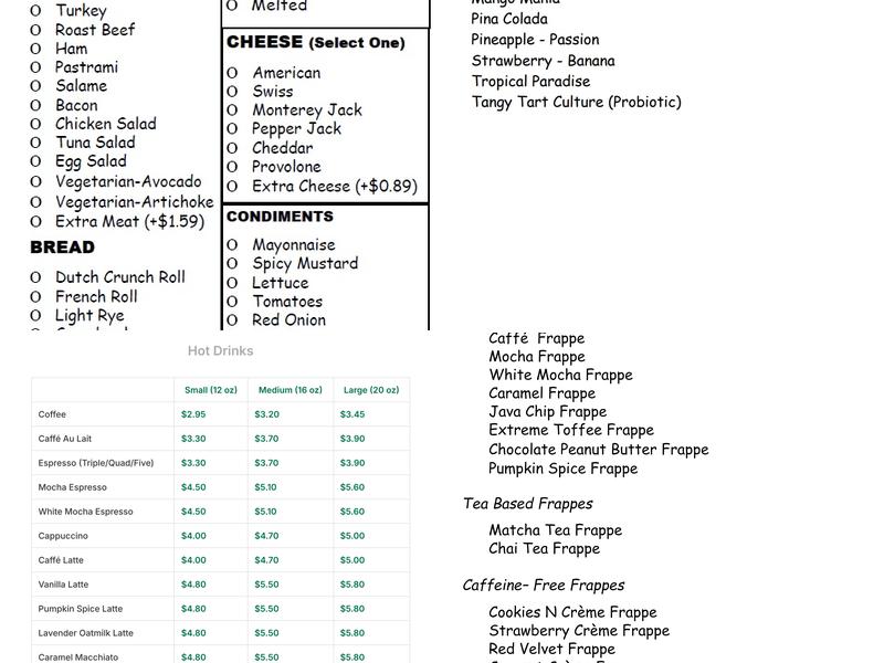 Suju's Coffee & Tea Menu