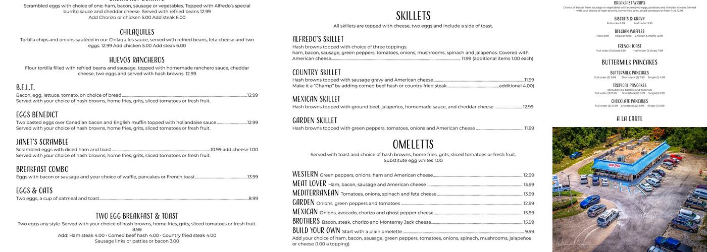 Alfredo's Cookhouse Menu