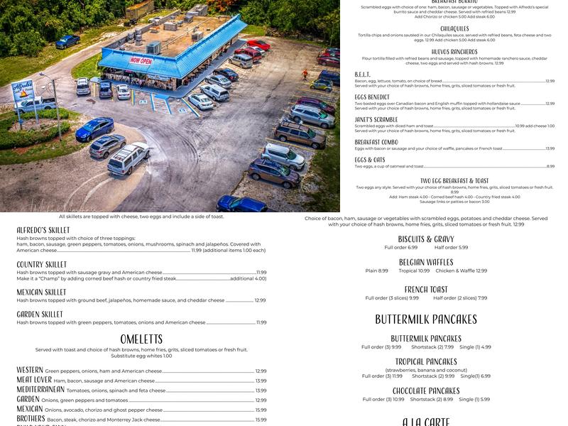 Alfredo's Cookhouse Menu