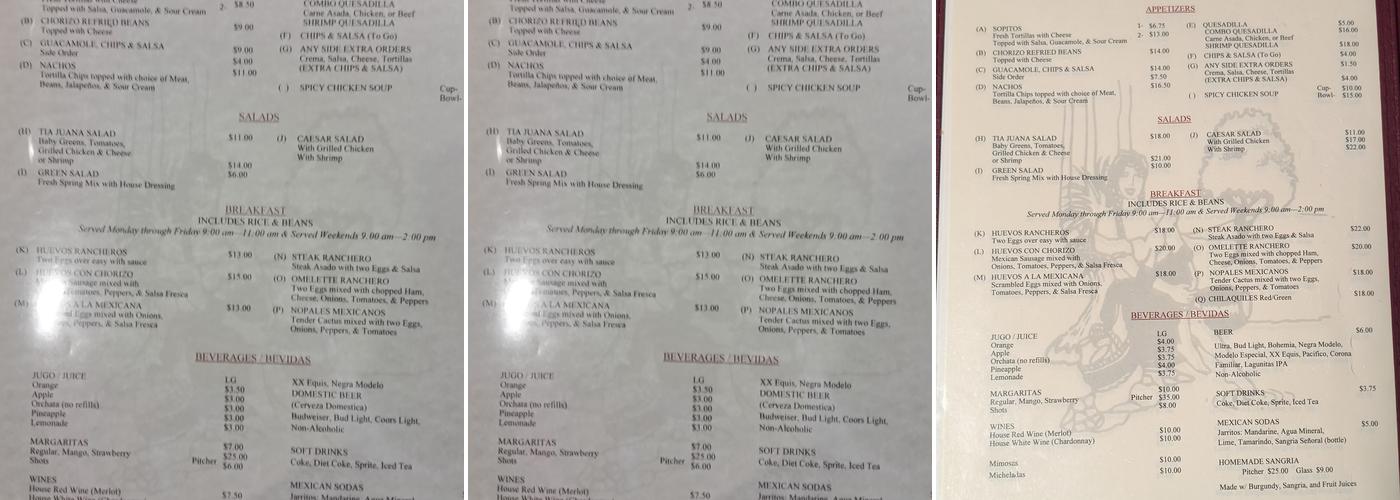 Tía Juana Grill Menu