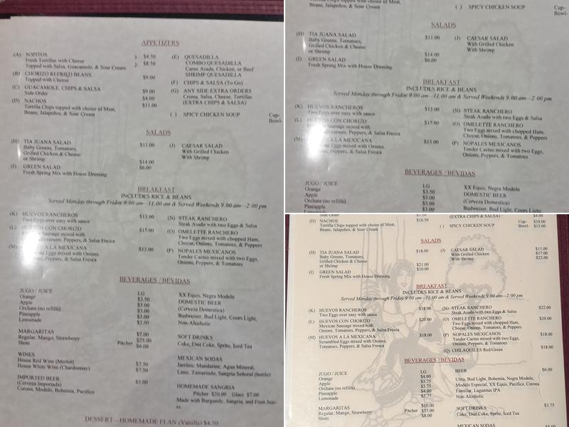 Tía Juana Grill Menu