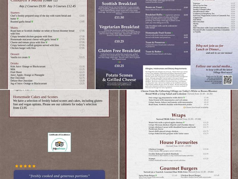 The Village Rest Luss Menu