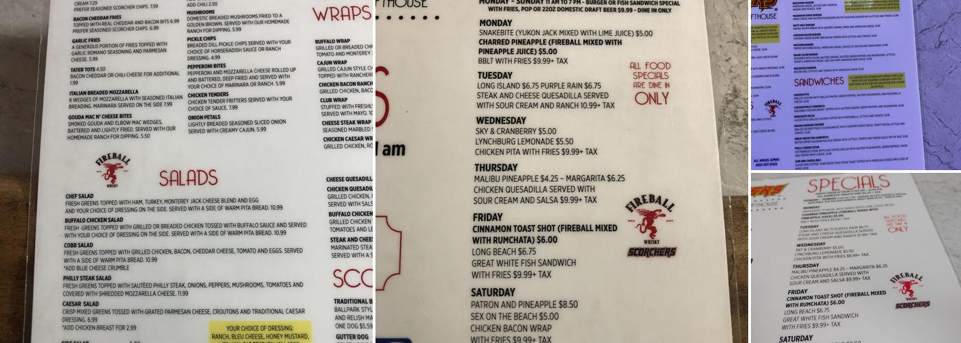 Scorcher’s Menu