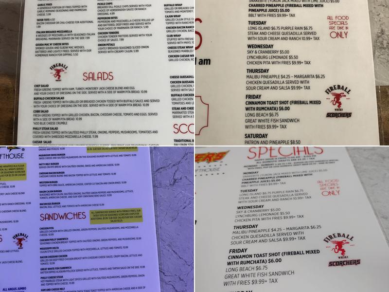 Scorcher’s Menu