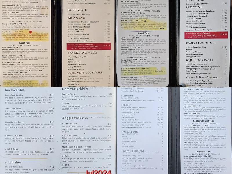Jack's Brewing Company Menu