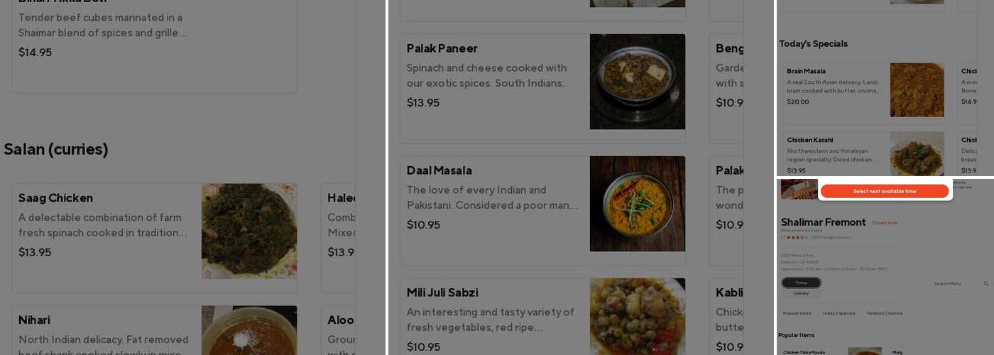 Shalimar Restaurant Menu