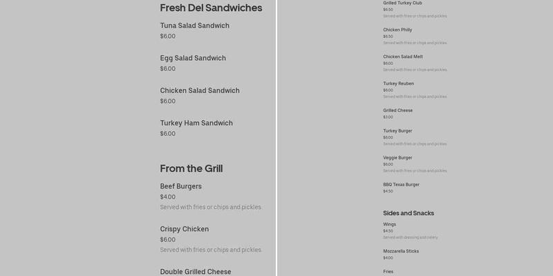 Enterprise Cafe Menu