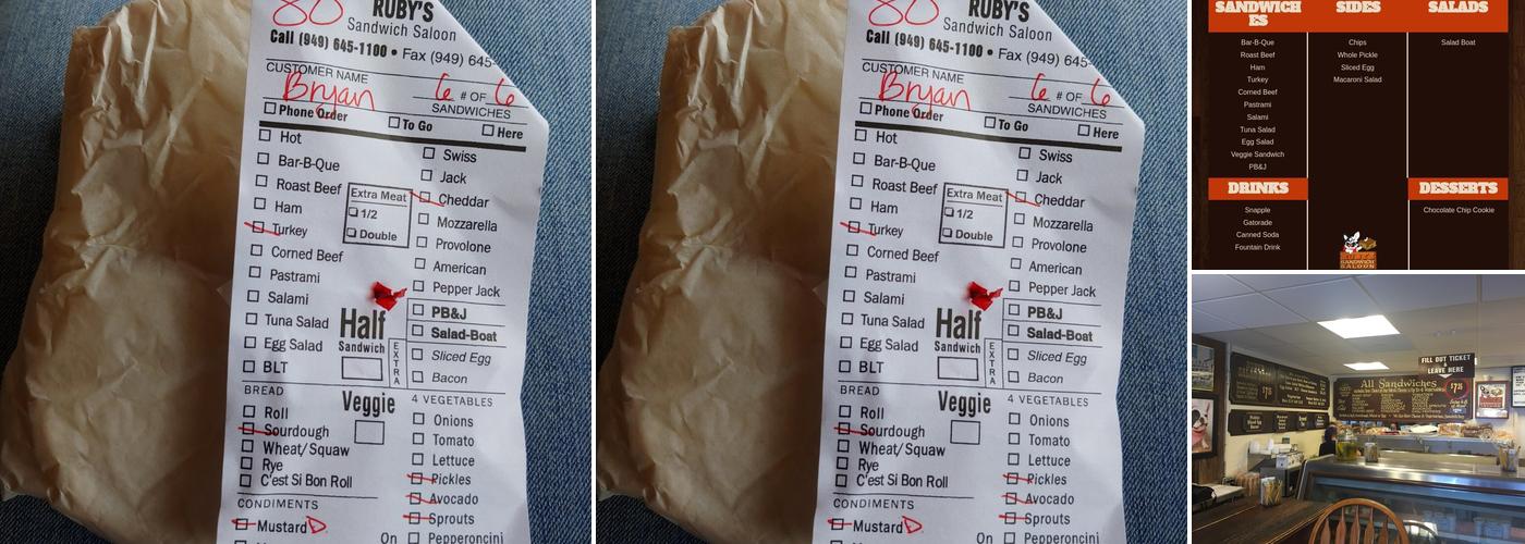 Ruby's Sandwich Saloon Menu