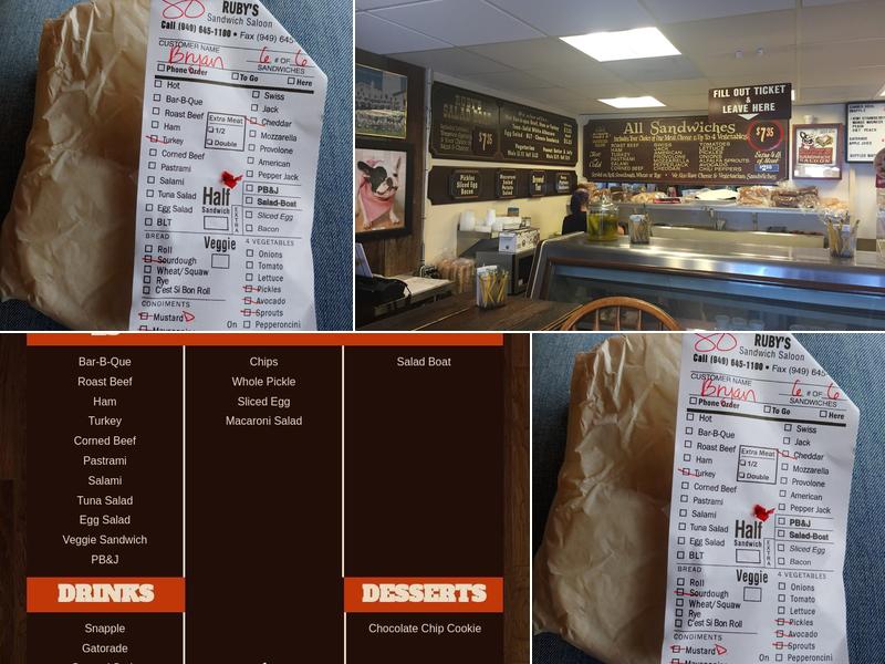 Ruby's Sandwich Saloon Menu