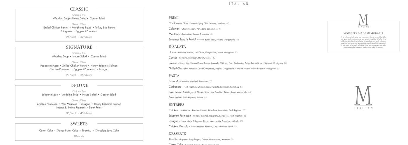 M Italian Menu