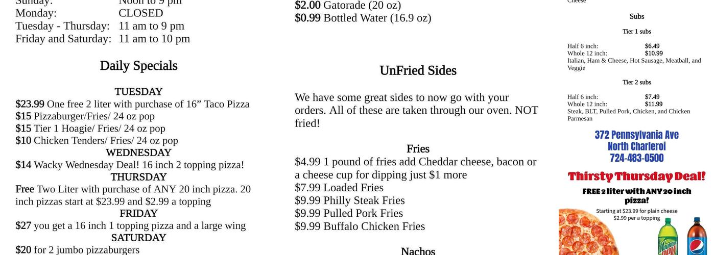 Double M's Pizza Menu