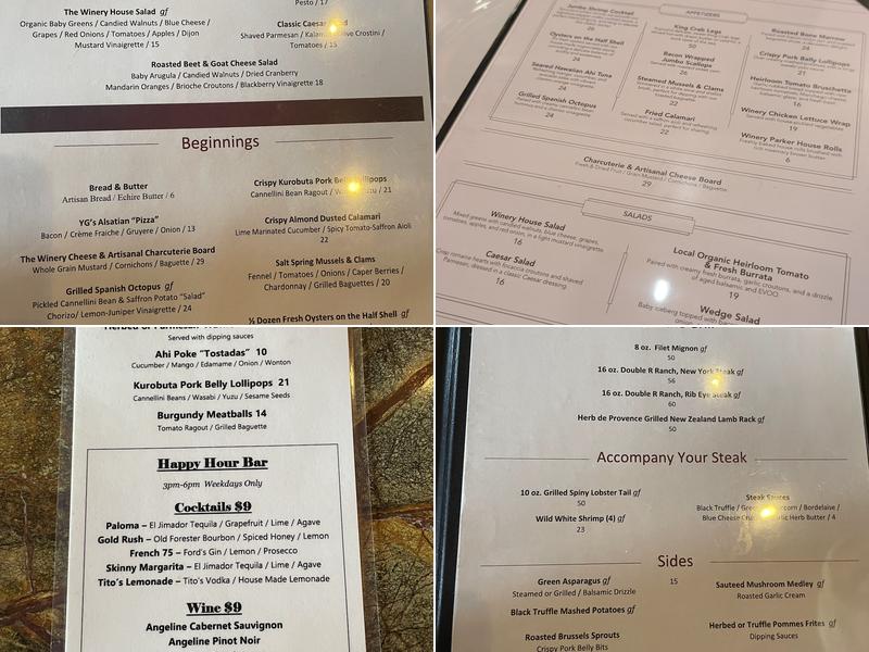 The Winery Restaurant & Wine Bar Menu