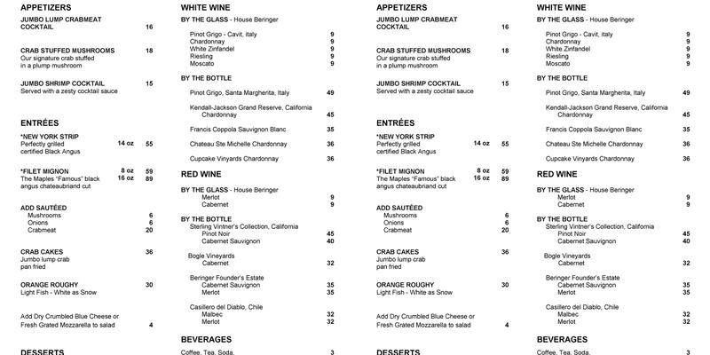 Maples Menu
