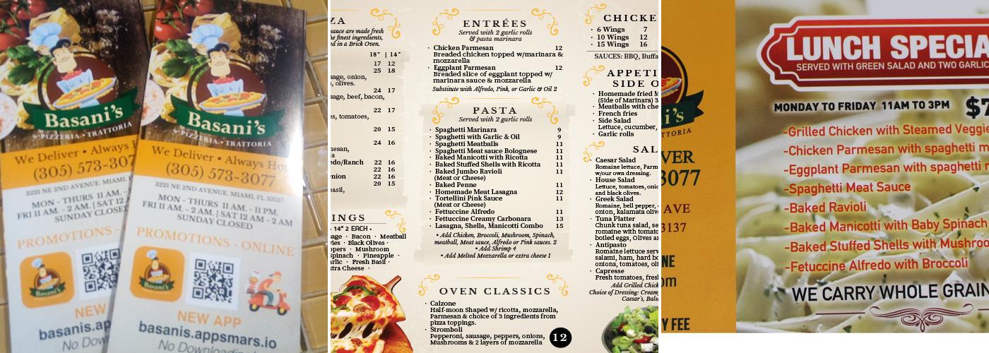 Basani's Pizzeria Trattoria Menu